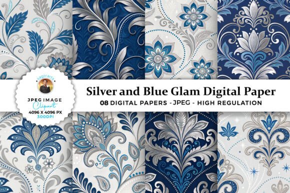 Download Silver and Blue Glam Digital Paper - Blue glam digital paper Collection