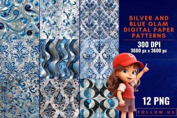 Download Silver and Blue Glam Digital Paper - Blue glam digital paper Collection